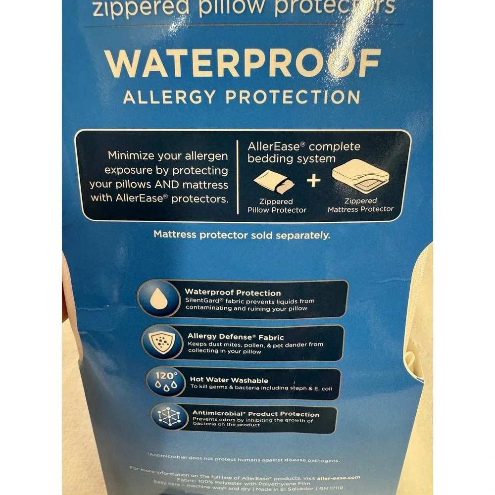 AllerEase Zippered Pillow Protectors Waterproof Standard / Queen (2Pack)